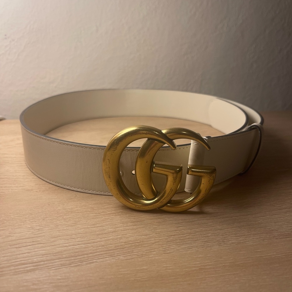 Gucci Marmont White Leather Belt
